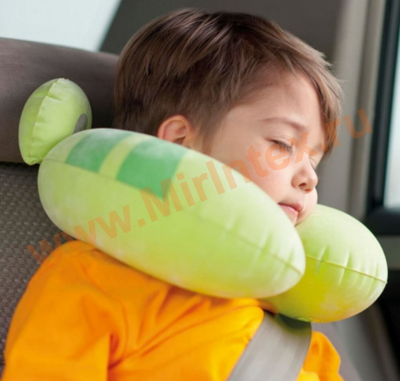Детская надувная подушка, 28х30х8 см, подголовник для путешествий, флокированная, салатовая, без насоса, intex 68678