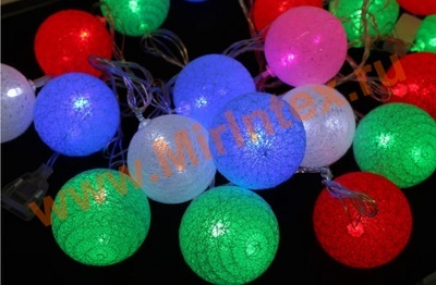 Гирлянда светодиодная тайские шарики из ниток D 6 см/4м (разноцветный)