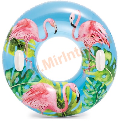 INTEX 58263 Надувной круг для плавания «фламинго» с ручками, d=97 см, от 9 лет.