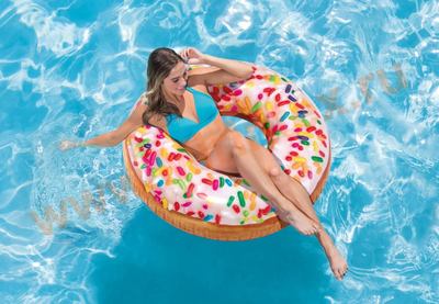Надувной круг для плавания 99х25см, Пончик радужный, Sprinkle donut tube, от 9 лет, нагрузка до 100 кг, без насоса, Intex 56263