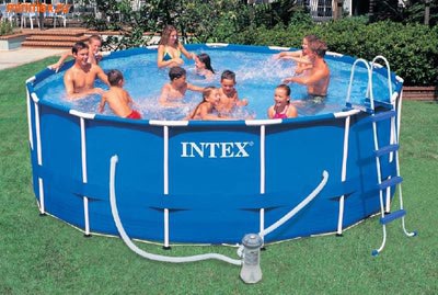 INTEX Бассейн каркасный круглый Intex 457х107 см (видео, фильтр-насос 220В, лестница, настил, тент) Metal Frame Pool