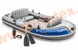 Четырехместная надувная лодка 315х165х43 см, Excursion-4 Set, алюминиевые весла, ручной насос, Intex 68324
