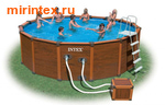 INTEX Бассейн каркасный круглый 569х135 см (видео, песочный фильтр-насос 4,5м3/ч + хлорогенер., лестница, настил, тент, набор для чистки, волейб.сетка)