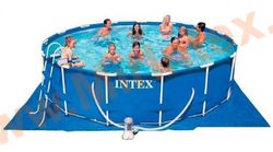 INTEX Бассейн каркасный круглый Intex Metal Frame 457х84 см (фильтр-насос 2 м3, лестница, настил, тент + DVD инструкция)