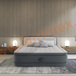 Надувная кровать 152х236х86см, двухспальная, встроенный электрический насос 220В от сети, нагрузка до 272 кг, флокированное покрытие, Ultra Plush Headboard Dura-Beam Deluxe, Intex 64448
