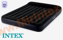 INTEX 64143 Матрас надувной с подголовником 152х203х25см. Pillow Rest Classic Fiber-Tech (без насоса)