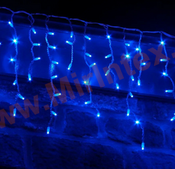 Гирлянда бахрома уличная, светодиодная 3х0.7 м., синяя с белым мерцанием, 100 LED/ 190 ламп, на белом проводе
