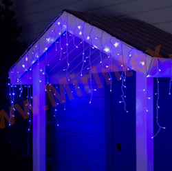 Гирлянда бахрома уличная, светодиодная 6 х 0.75 м., синяя с мерцанием, 400 LED/192 лампы, на белом проводе