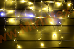 Гирлянда бахрома уличная, светодиодная 3х0.7 м., желтая с голубым мерцанием, 180 LED/ 70 ламп, на белом проводе