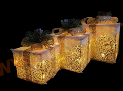 Праздничное светодиодное украшение набор подарков с бантом 3 шт..с LED подсветкой