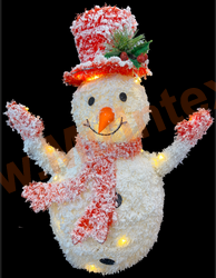 Светящаяся фигура новогодняя Снеговик в шляпе 60 см, светодиодная, каркасная, текстильная, прозрачный провод,1 режим, 220В от сети