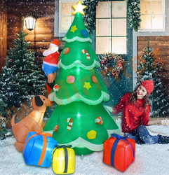 Надувная фигура Новогодняя елка с собачкой 210 см, 3D уличная, светодиодная,Christmas is coming, с подсветкой, встроенный компрессор постоянного поддува, IP44, 220В