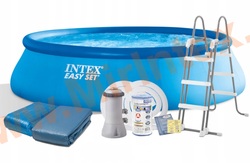 INTEX 26166 Бассейн надувной EASY SET 457х107 см,(картриджный фильтр-насос 3.785 л/ч ,лестница,настил под бассейн,тент-накидка на бассейн)